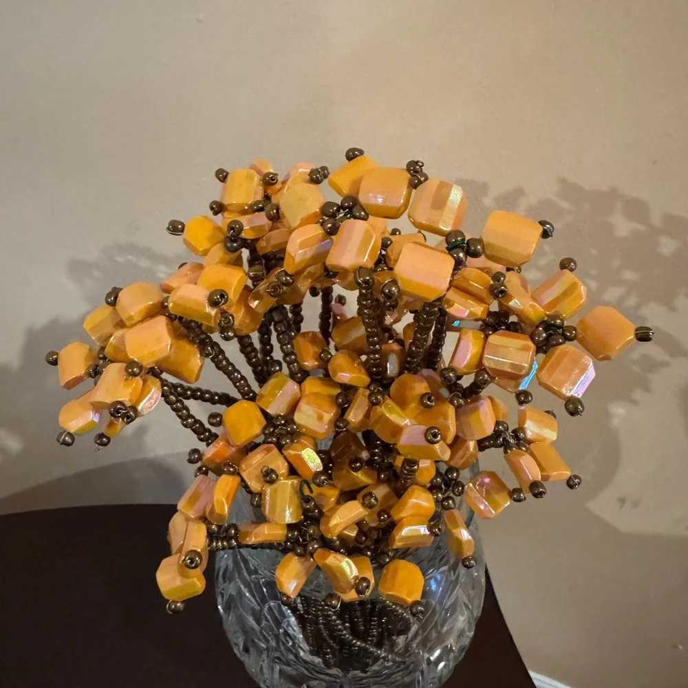 Elegant handmade Orange Beaded Floral Arrangement